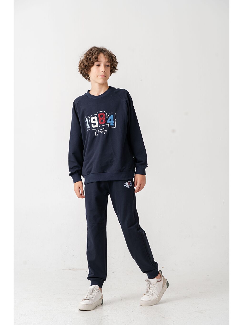 Lacivert 1984 Champ Aplike Nakışlı Baskılı Erkek Çocuk Alt Üst Eşofman Takımı-3