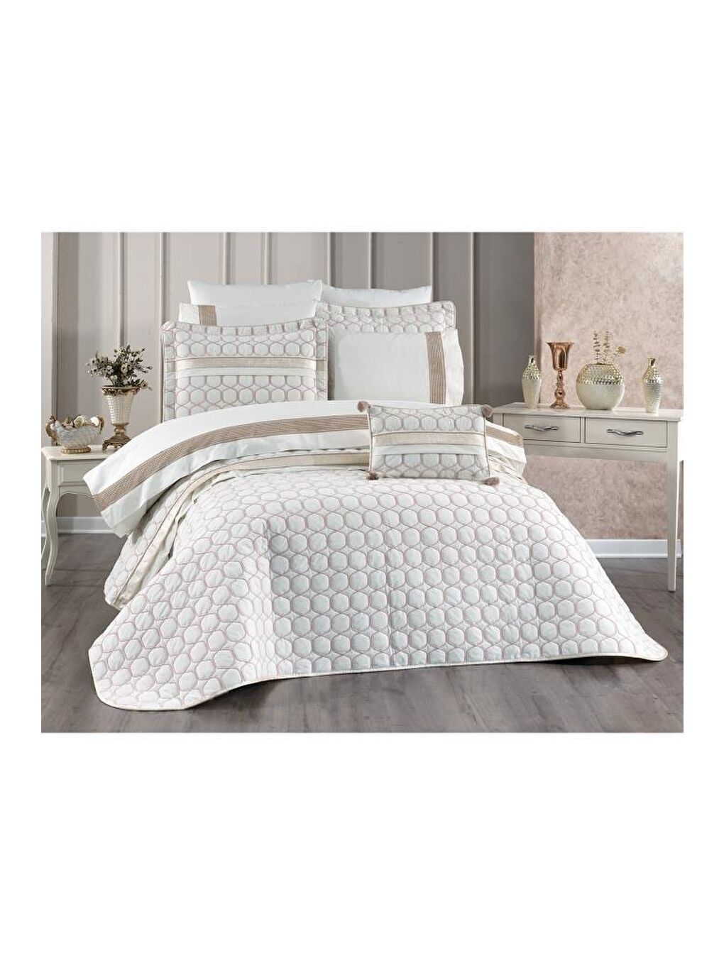 Ekru Valeron 10 Parça Çeyiz Seti Krem-1