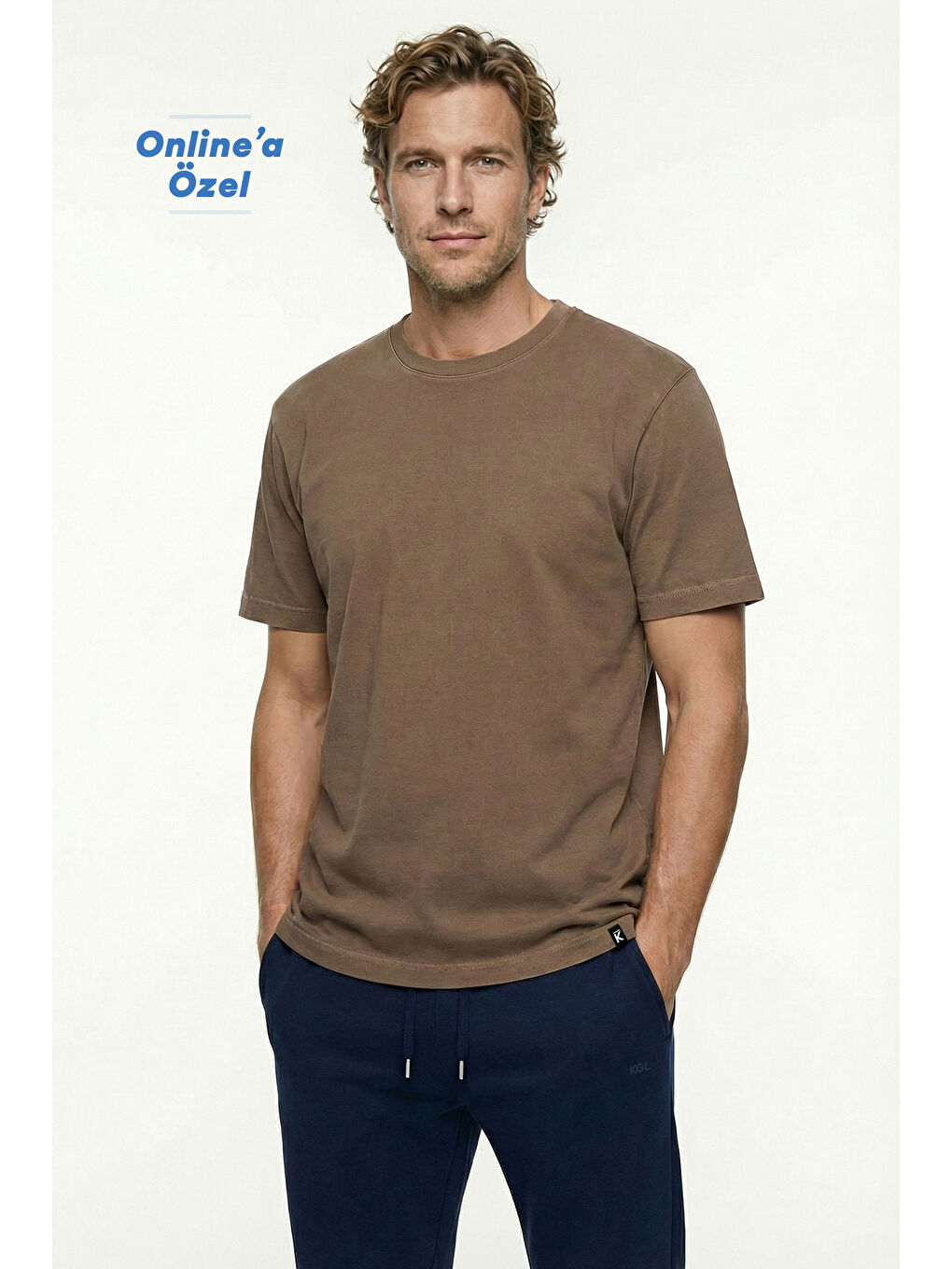 Kahverengi Bisiklet Yaka Regular Fit Nefes Alabilen Pamuk Tişört