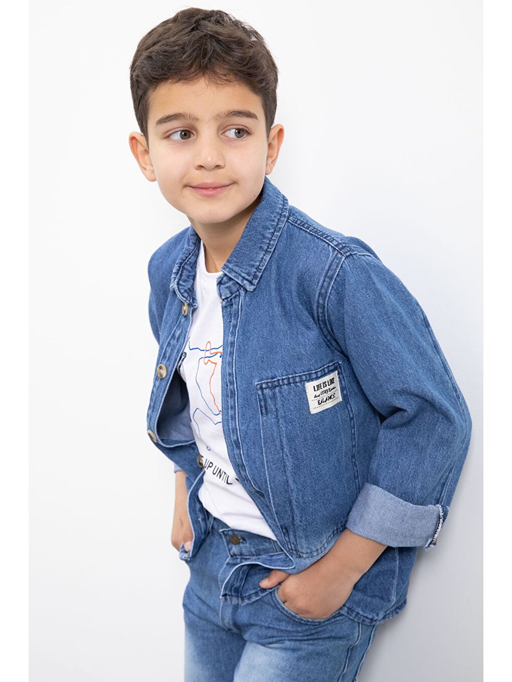 Mavi Armalı Jean Gömlekli Erkek Çocuk Pantolonlu 3lü Jean Takım 23469-4