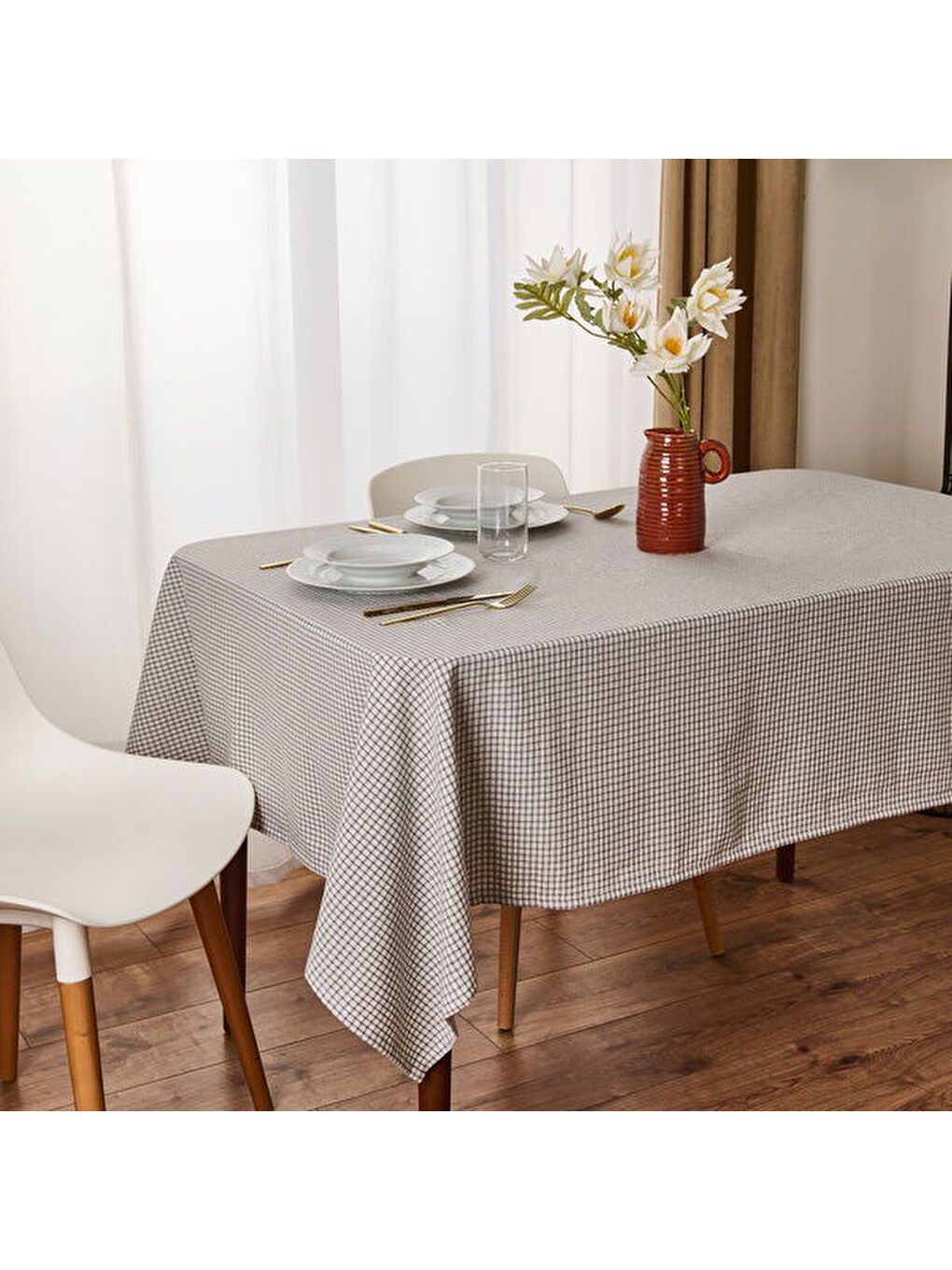 Soft Pötikareli Masa Örtüsü - Gri - 140x200 cm