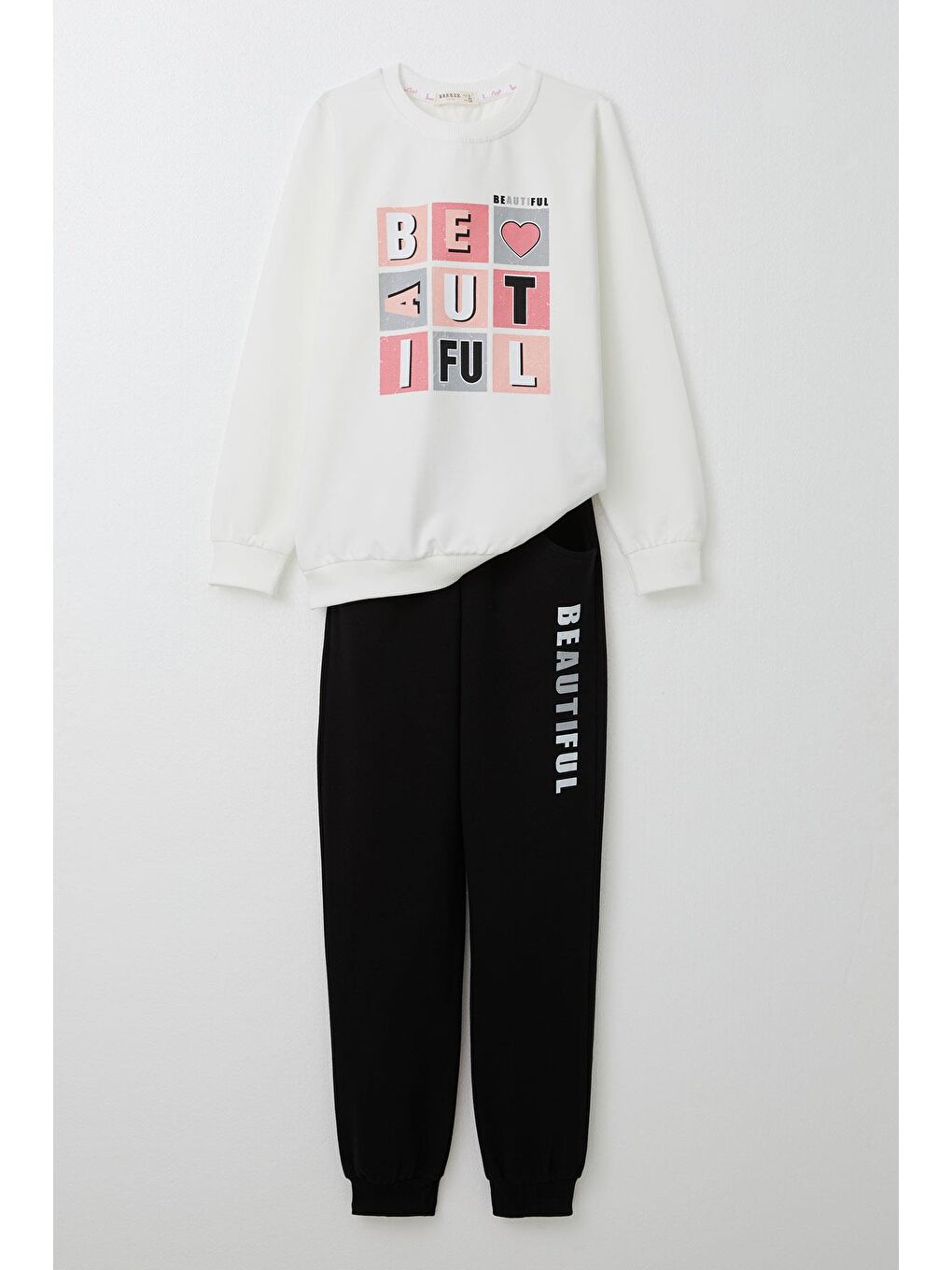 Kız Çocuk Eşofman Takım Renkli Yazı Baskılı Beyaz (8-12 Yaş)