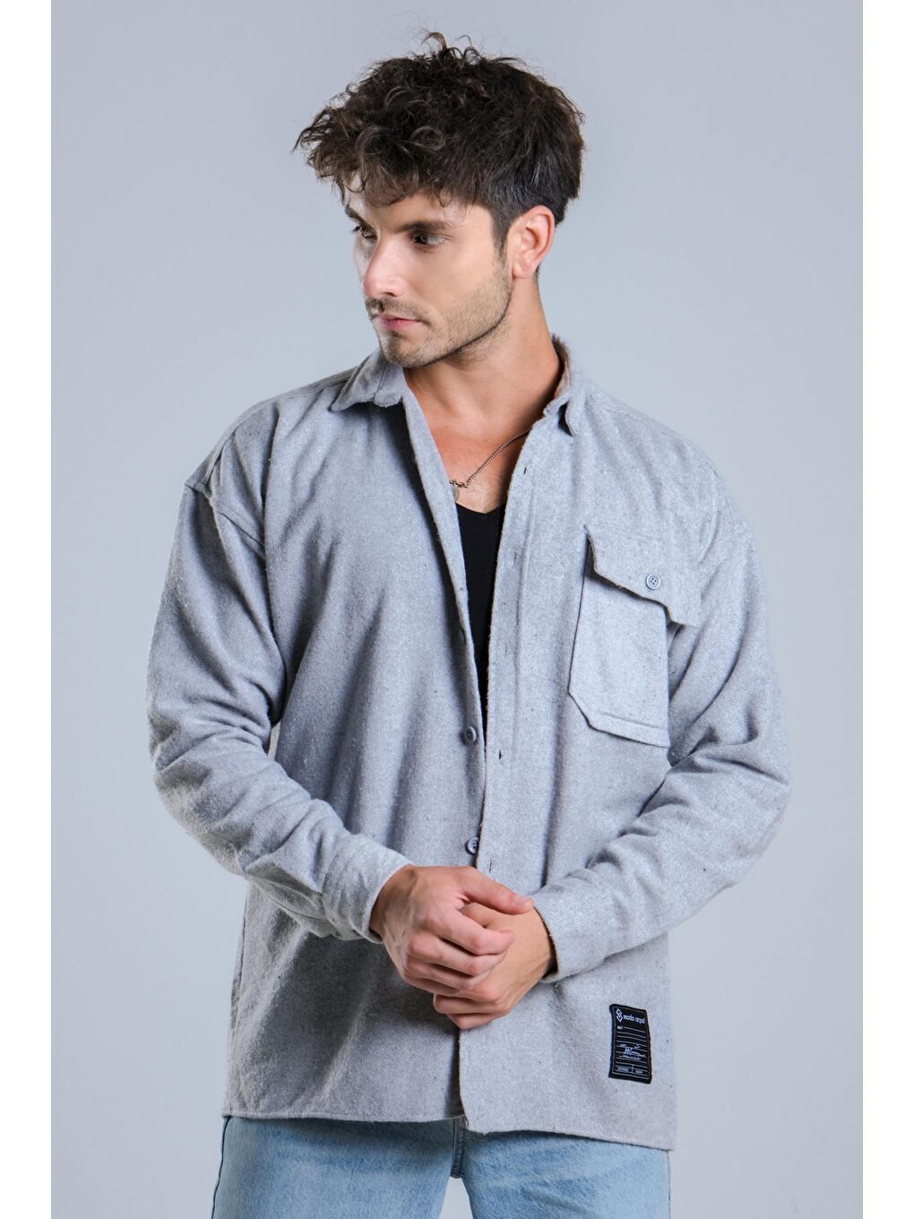 Gri Tek Cepli Kaşe Oduncu Gömlek MAR 4155