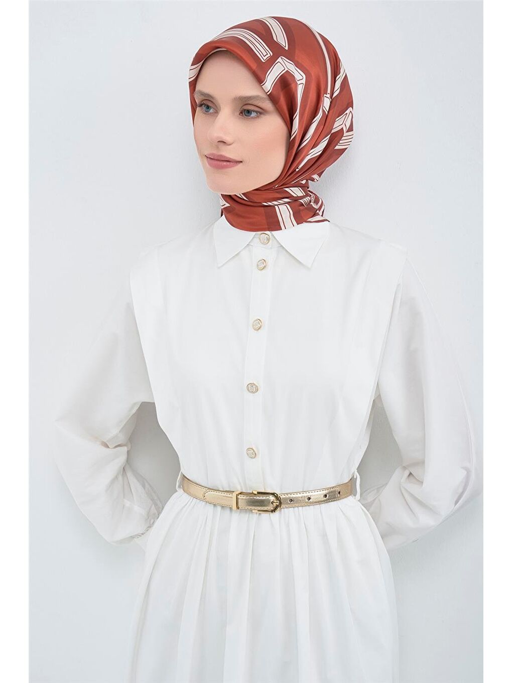 Kahverengi Saf İpek Twill Eşarp 9547D 04-1