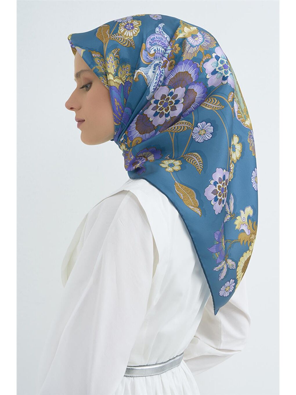 Karışık Saf İpek Twill Eşarp 9523D 50-2