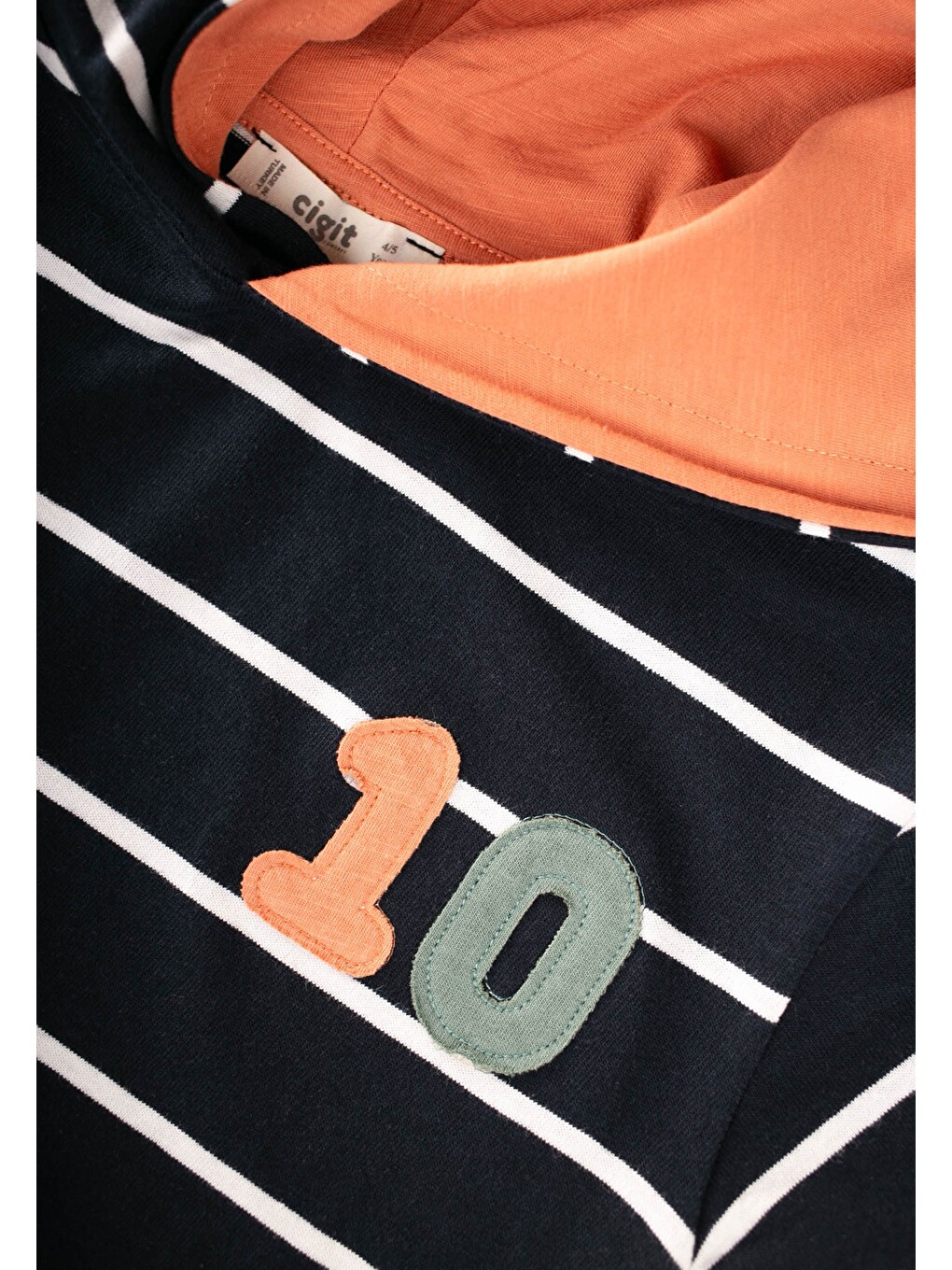 Çizgili Kapüşonlu Mevsimlik T-shirt 3-10 Yaş Siyah-2