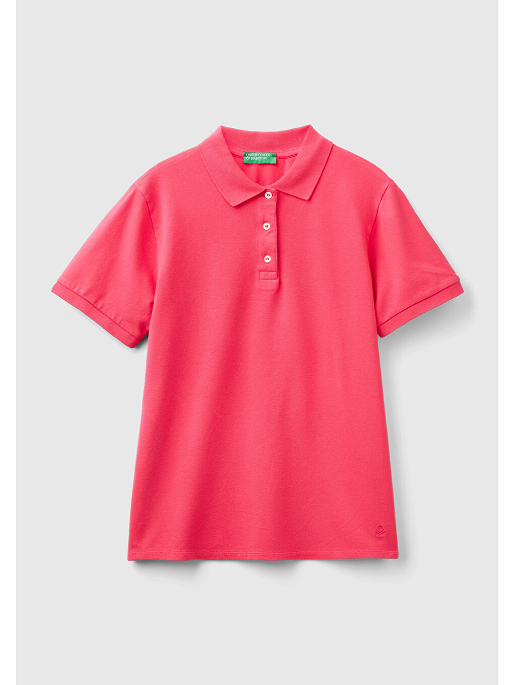 United Colors Of Benetton Kadın Koyu Pembe Streç Pamuklu Sol Altı Logo Baskılı Polo T-Shirt - 1