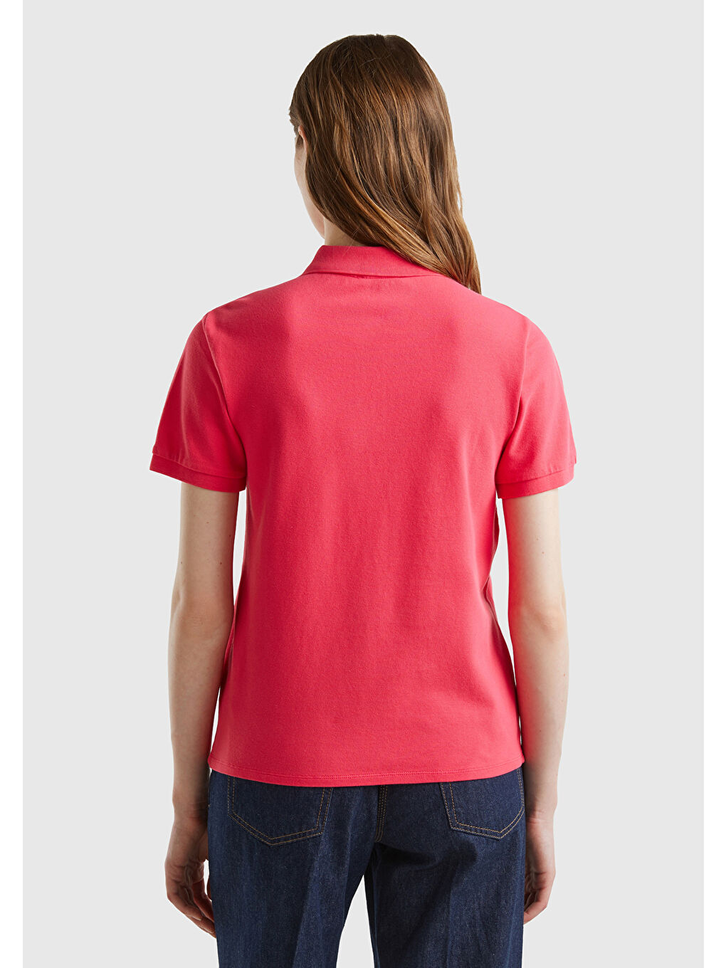 United Colors Of Benetton Kadın Koyu Pembe Streç Pamuklu Sol Altı Logo Baskılı Polo T-Shirt - 2