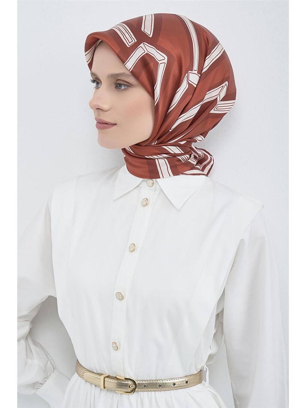 Kahverengi Saf İpek Twill Eşarp 9547D 04-2