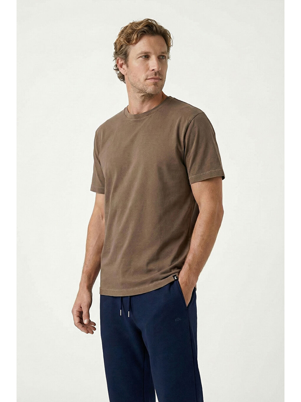 Kahverengi Bisiklet Yaka Regular Fit Nefes Alabilen Pamuk Tişört-2