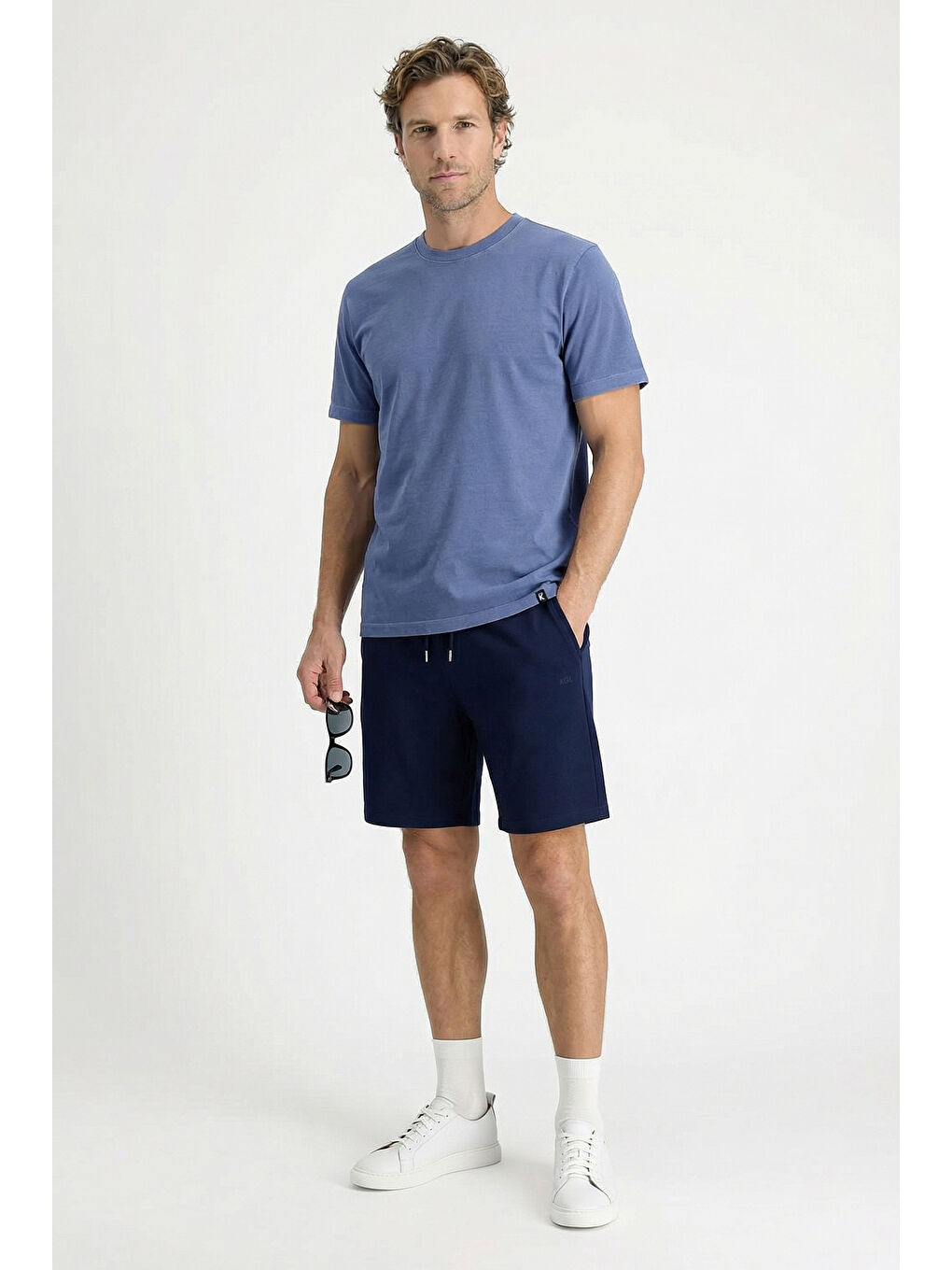 İndigo Bisiklet Yaka Regular Fit Nefes Alabilen Pamuk Tişört-1