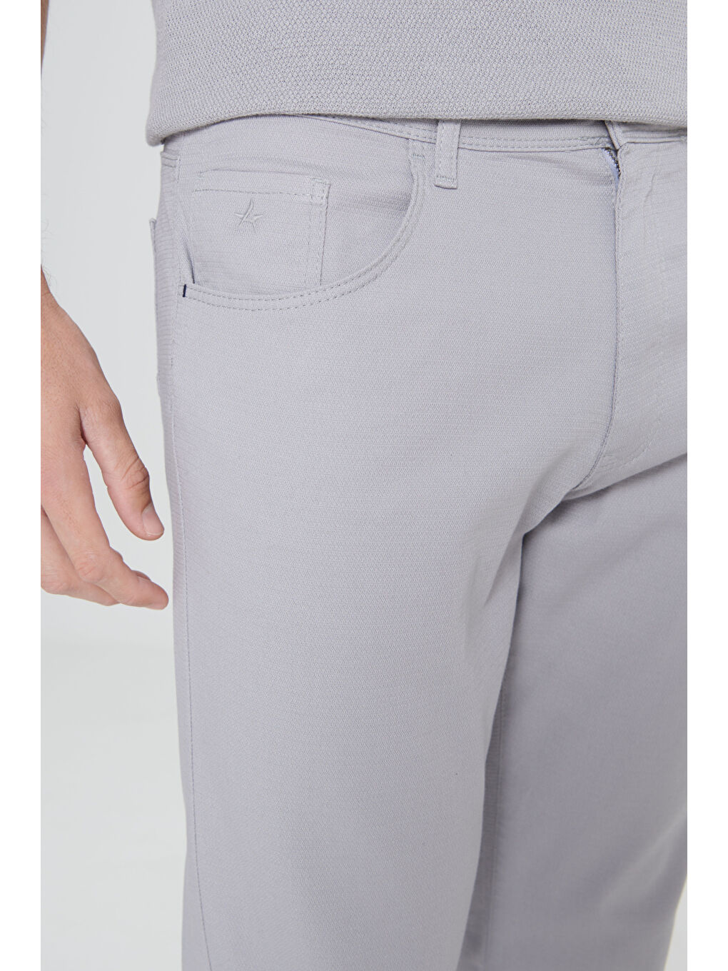 Erkek Gri Comfort Fit Rahat Kesim Pamuklu Armürlü 5 Cep Greensboro Pantolon-1
