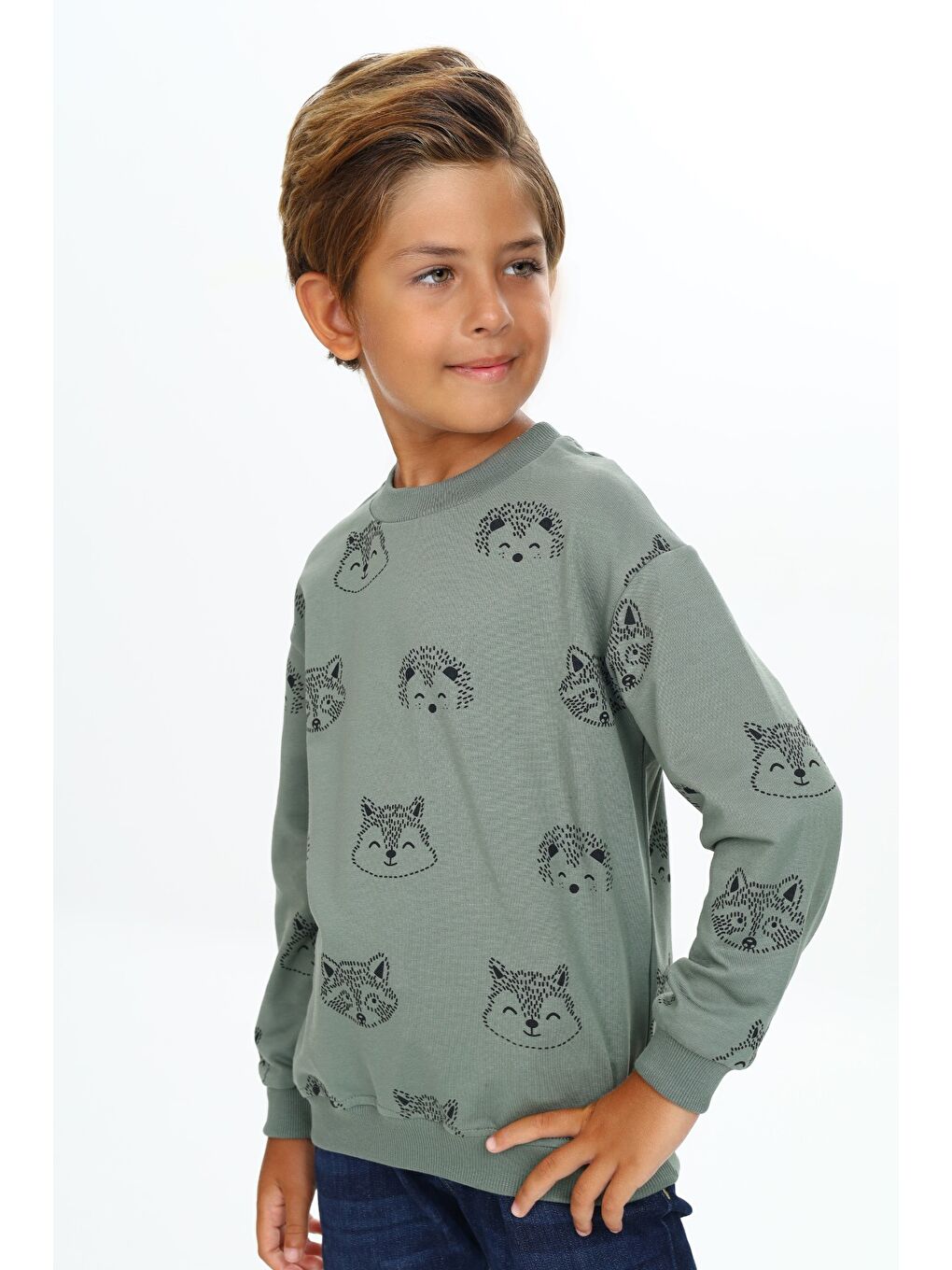 Gri Erkek Çocuk Relax Fit Kapüşonlu Cepli Hafif Düşük Omuz Nakışlı Sweatshirt-2