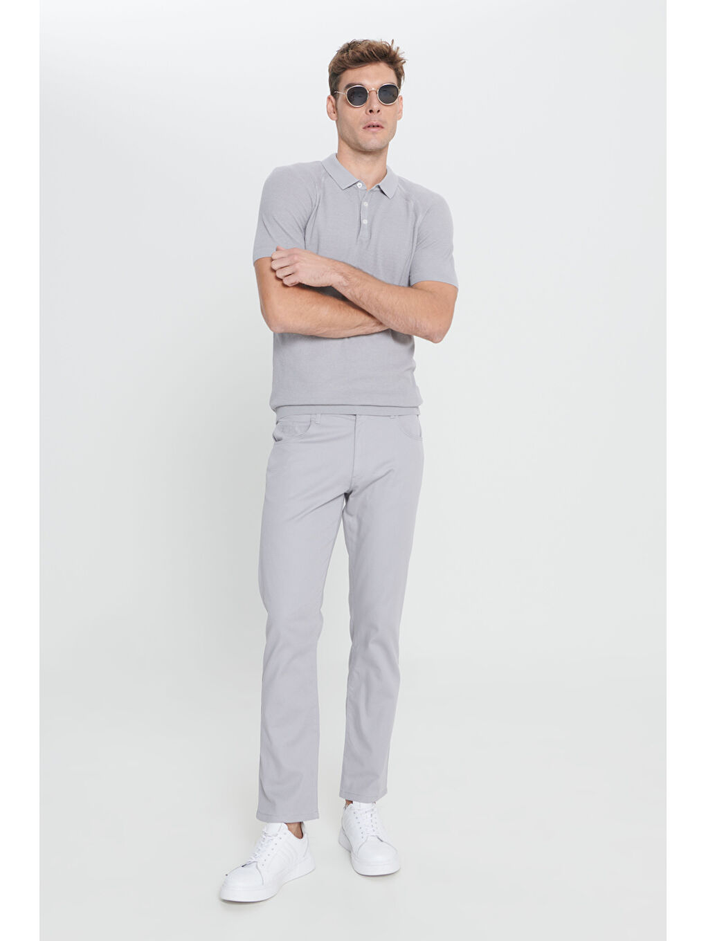 Erkek Gri Comfort Fit Rahat Kesim Pamuklu Armürlü 5 Cep Greensboro Pantolon-2