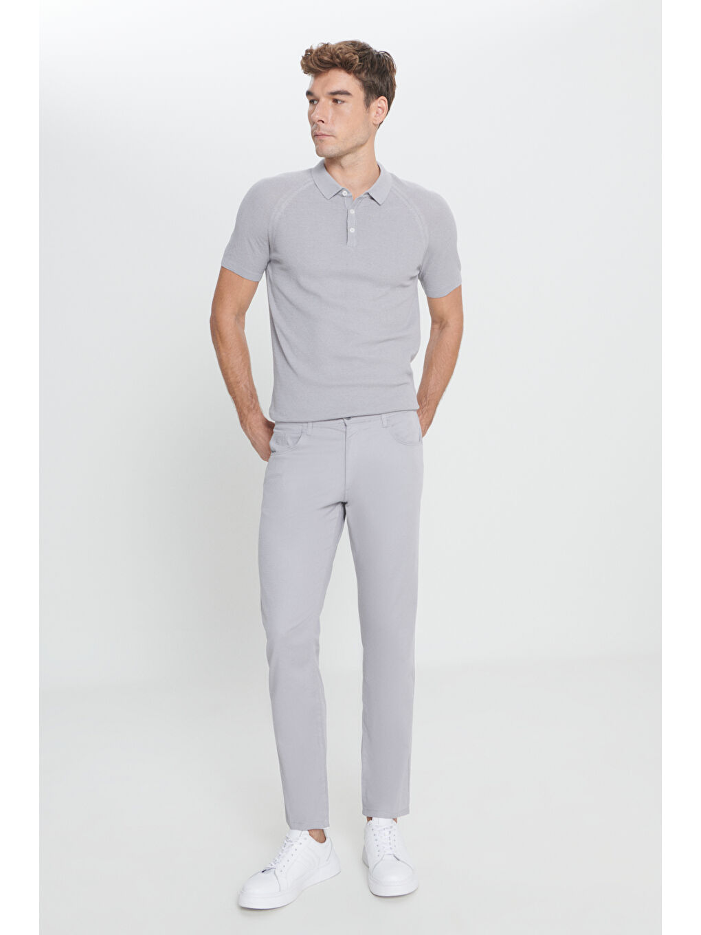 Erkek Gri Comfort Fit Rahat Kesim Pamuklu Armürlü 5 Cep Greensboro Pantolon-3