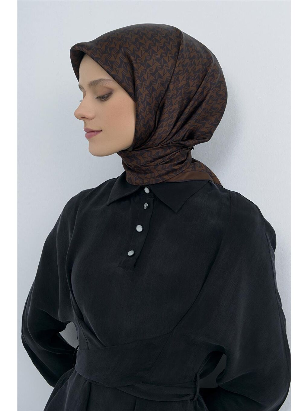 Kahverengi Saf İpek Twill Eşarp 9556D 88-2