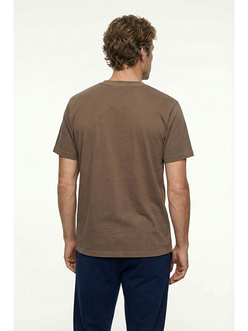 Kahverengi Bisiklet Yaka Regular Fit Nefes Alabilen Pamuk Tişört-3