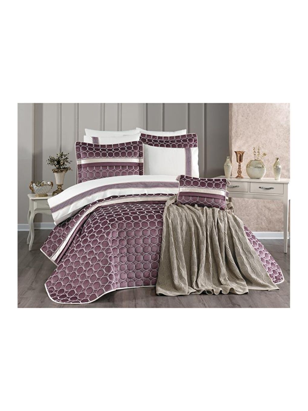 Pembe Valeron 11 Parça Çeyiz Seti Gül Kurusu-1