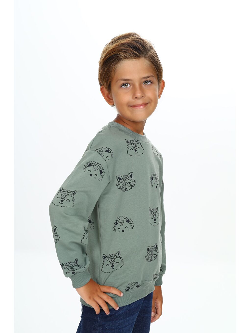 Gri Erkek Çocuk Relax Fit Kapüşonlu Cepli Hafif Düşük Omuz Nakışlı Sweatshirt-4