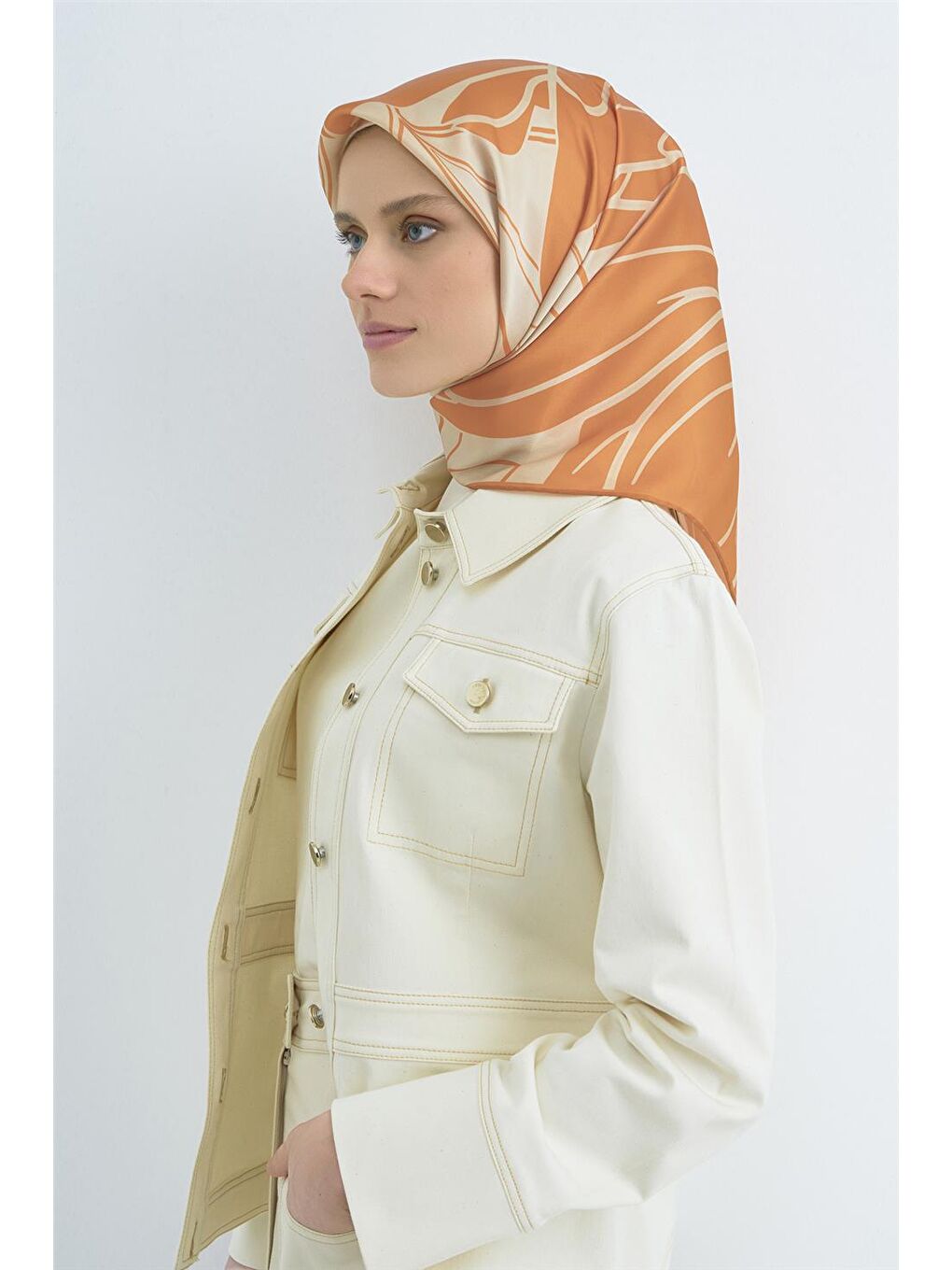 Turuncu Saf İpek Twill Eşarp 9553D 85-1