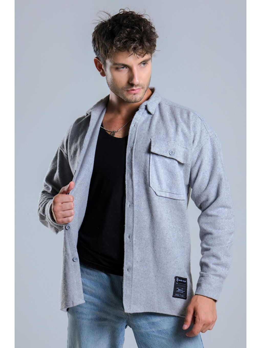 Gri Tek Cepli Kaşe Oduncu Gömlek MAR 4155-1