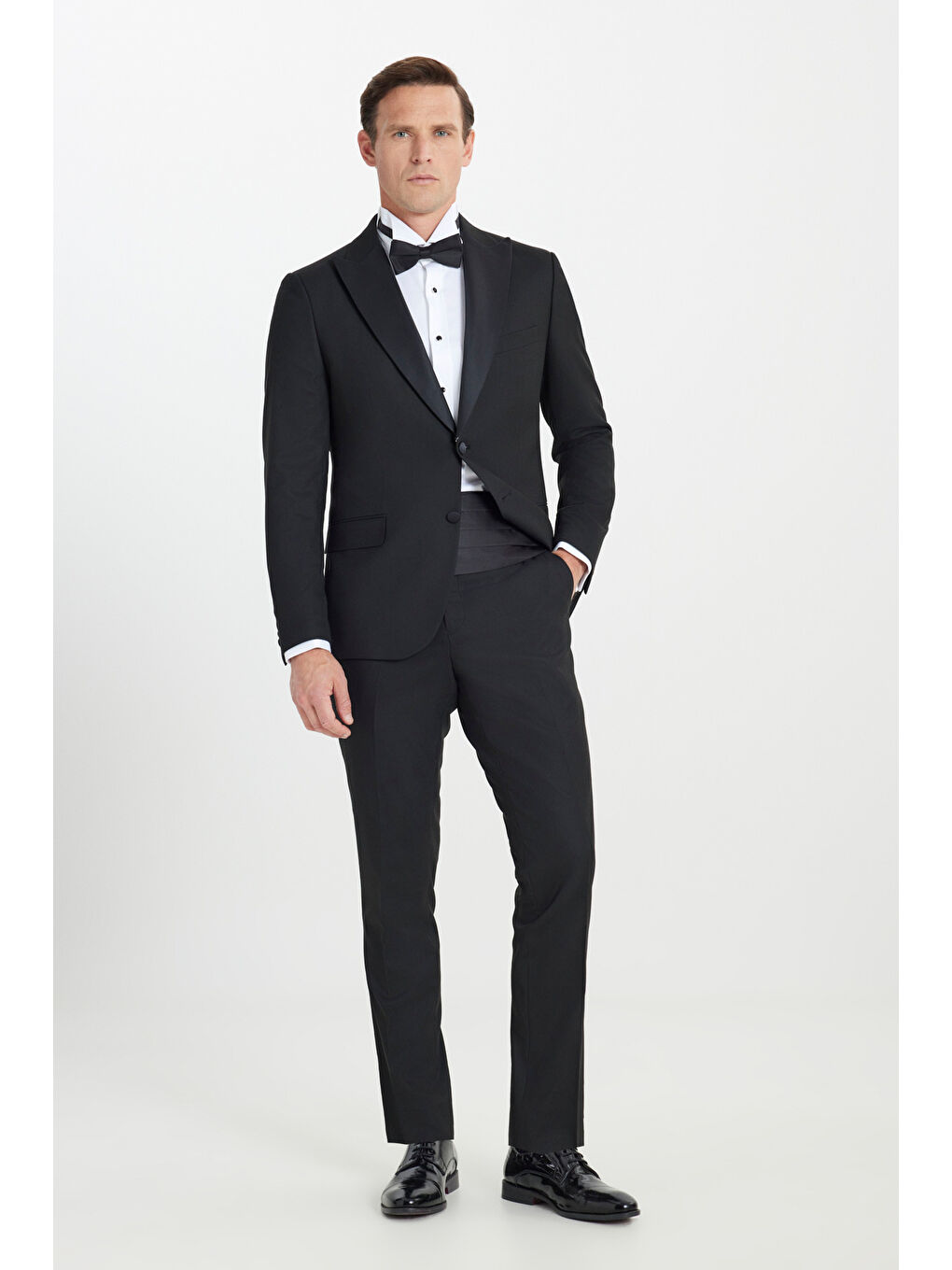 Erkek Siyah Slim Fit Dar Kesim Kırlangıç Yaka Kapak Cepli Esnek Smokin Takımı-1