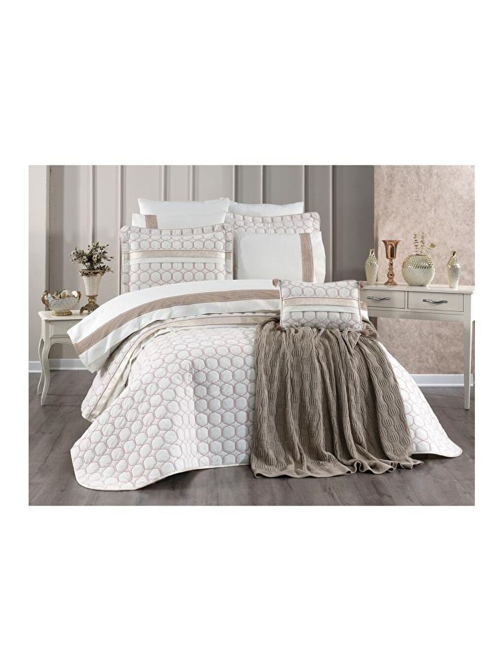 Ekru Valeron 11 Parça Çeyiz Seti Krem-1