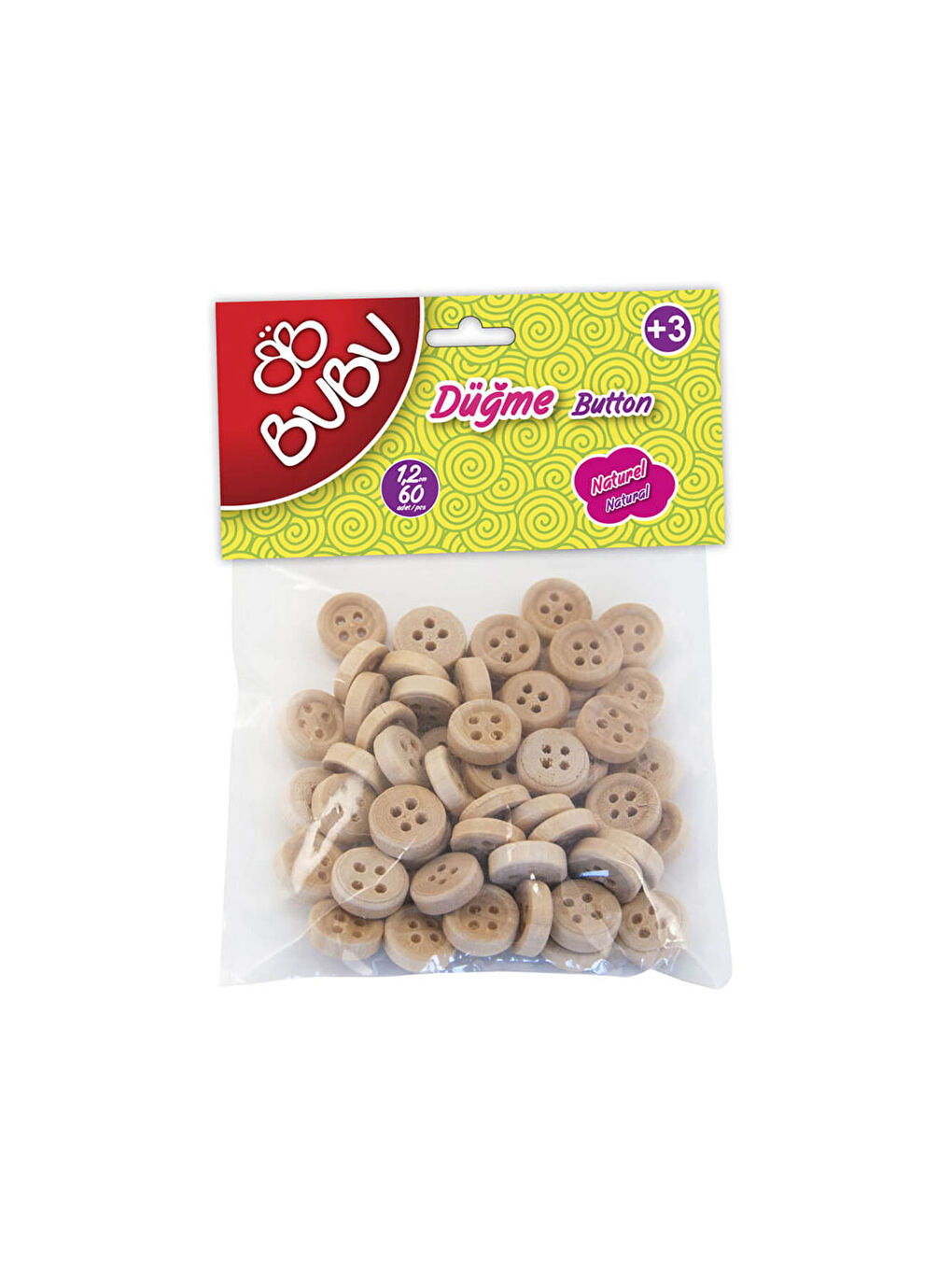 Bu-Bu Düğme 1.2cm Natural 60 Parça BUBU-HS0006