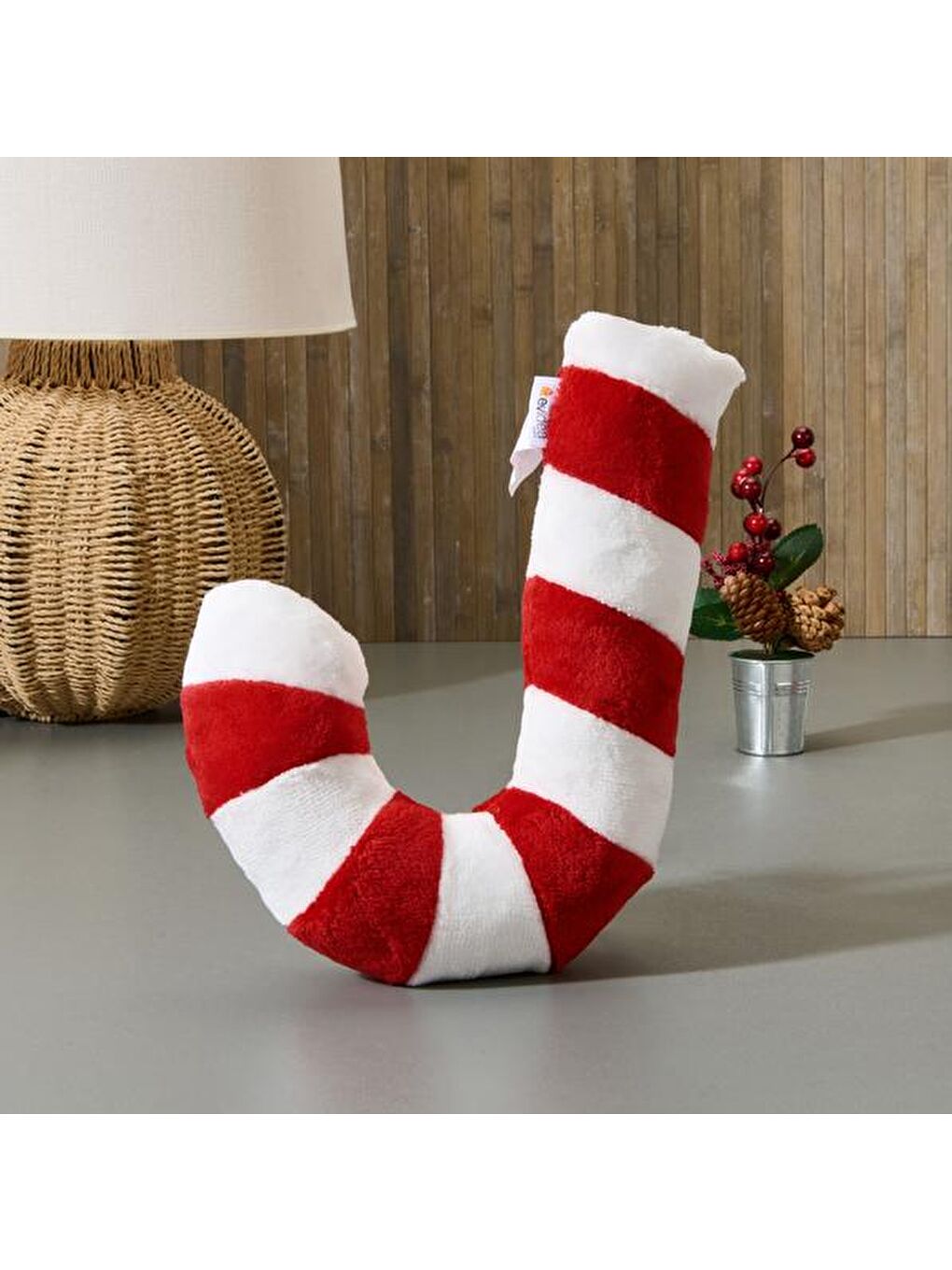 Soft Baston Şeker Figürlü Yastık - Kırmızı / Beyaz - 18x28 cm