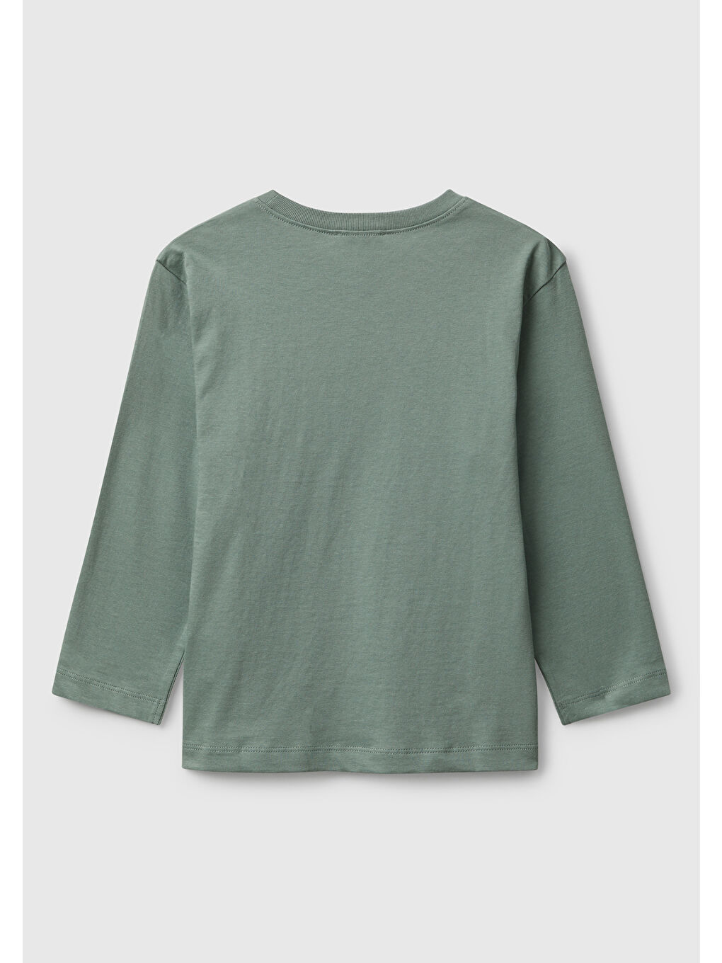 Erkek Çocuk Haki Organik Pamuklu Önü Logo Baskılı Uzun Kollu Jarse T-shirt-1