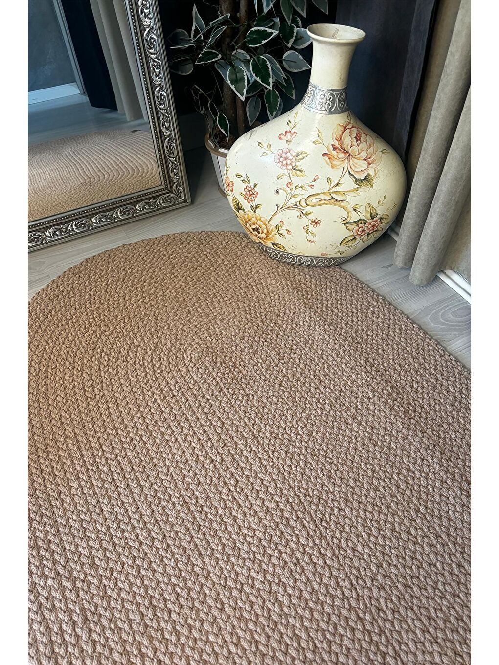 Bej Natural Jüt Halı El Dokuma Hasır Yolluk Bohem Jüt Kilim HMFJUT608 100 x 300 cm-2