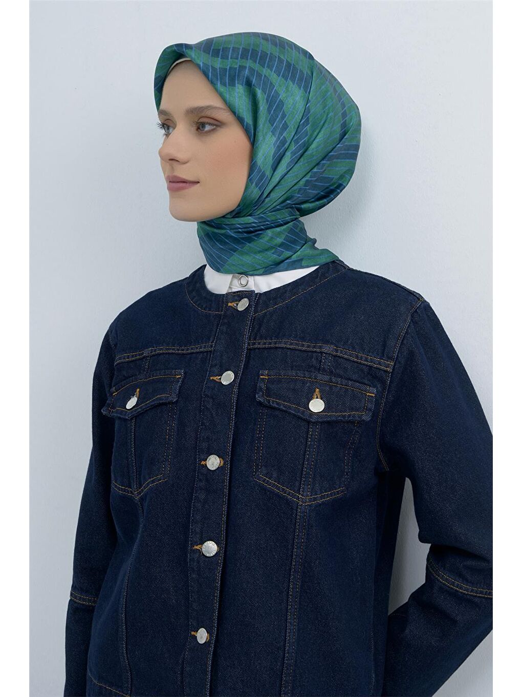 Yeşil Saf İpek Sura Eşarp 9525D 86-1