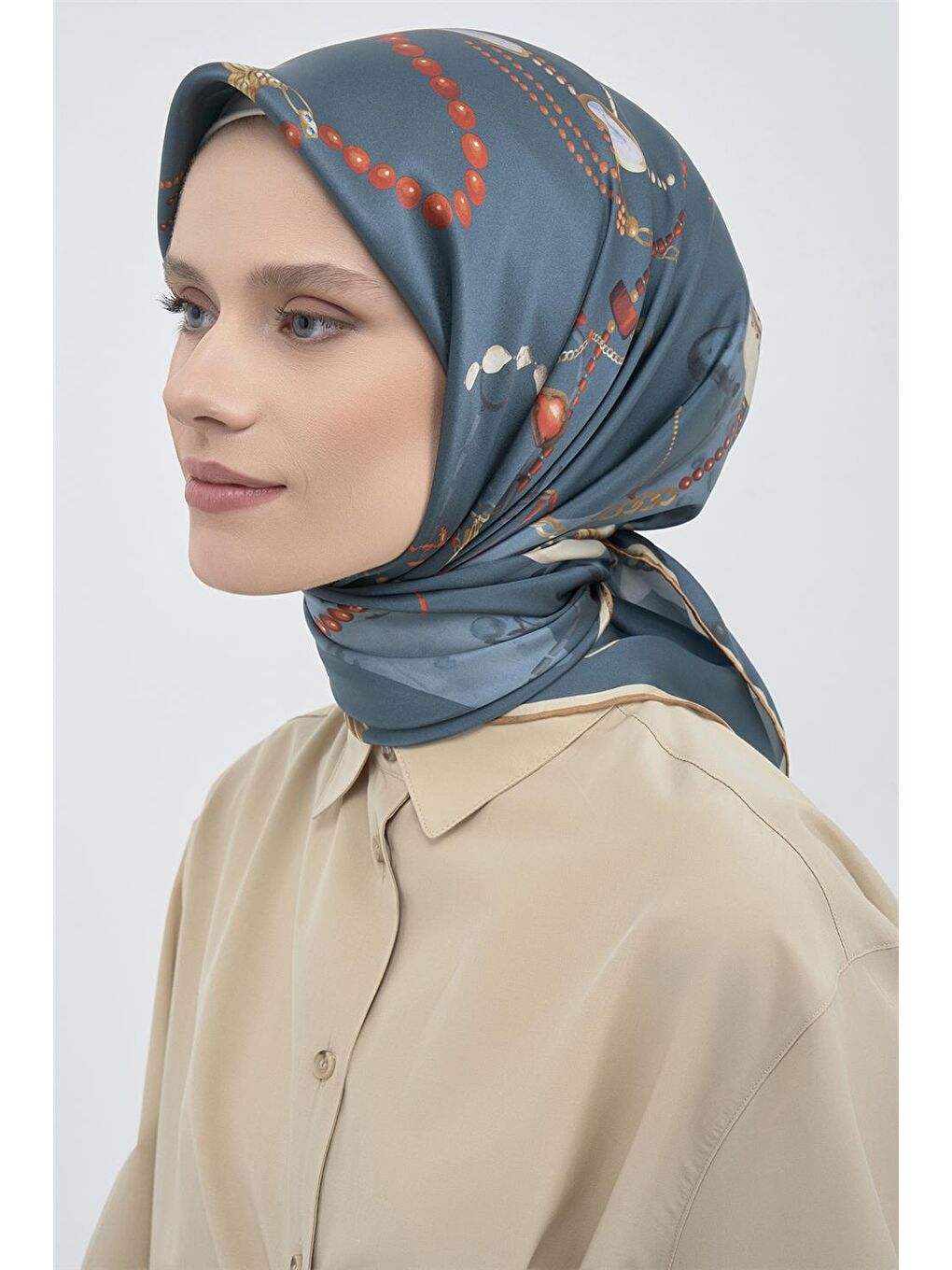 Petrol Saf İpek Twill Eşarp 9527D 81-1