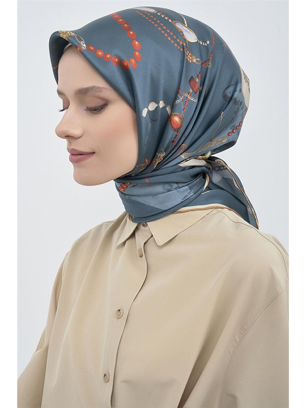 Petrol Saf İpek Twill Eşarp 9527D 81-2