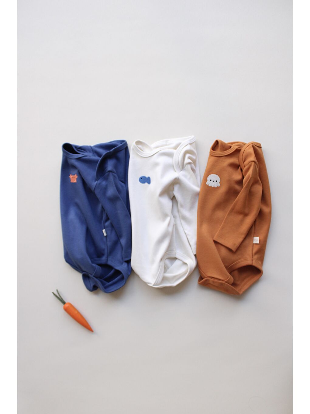 Kahverengi 3Lü Nakışlı Çıt Çıtlı Uzun Kollu Body Zıbın Set Model 4-1