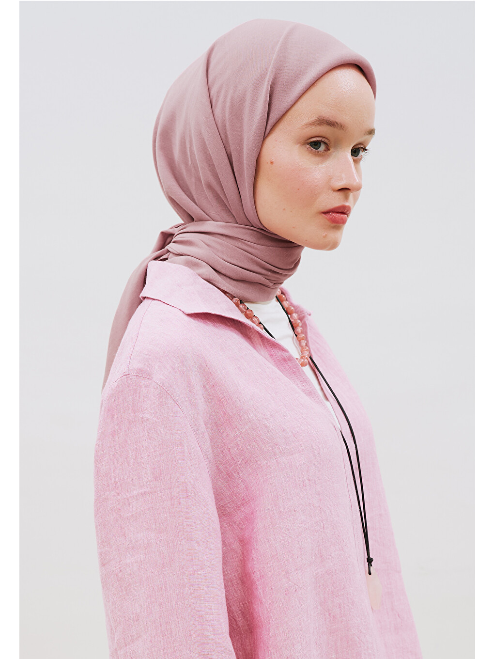 Pamuk Keten Eşarp Soft Pembe-1