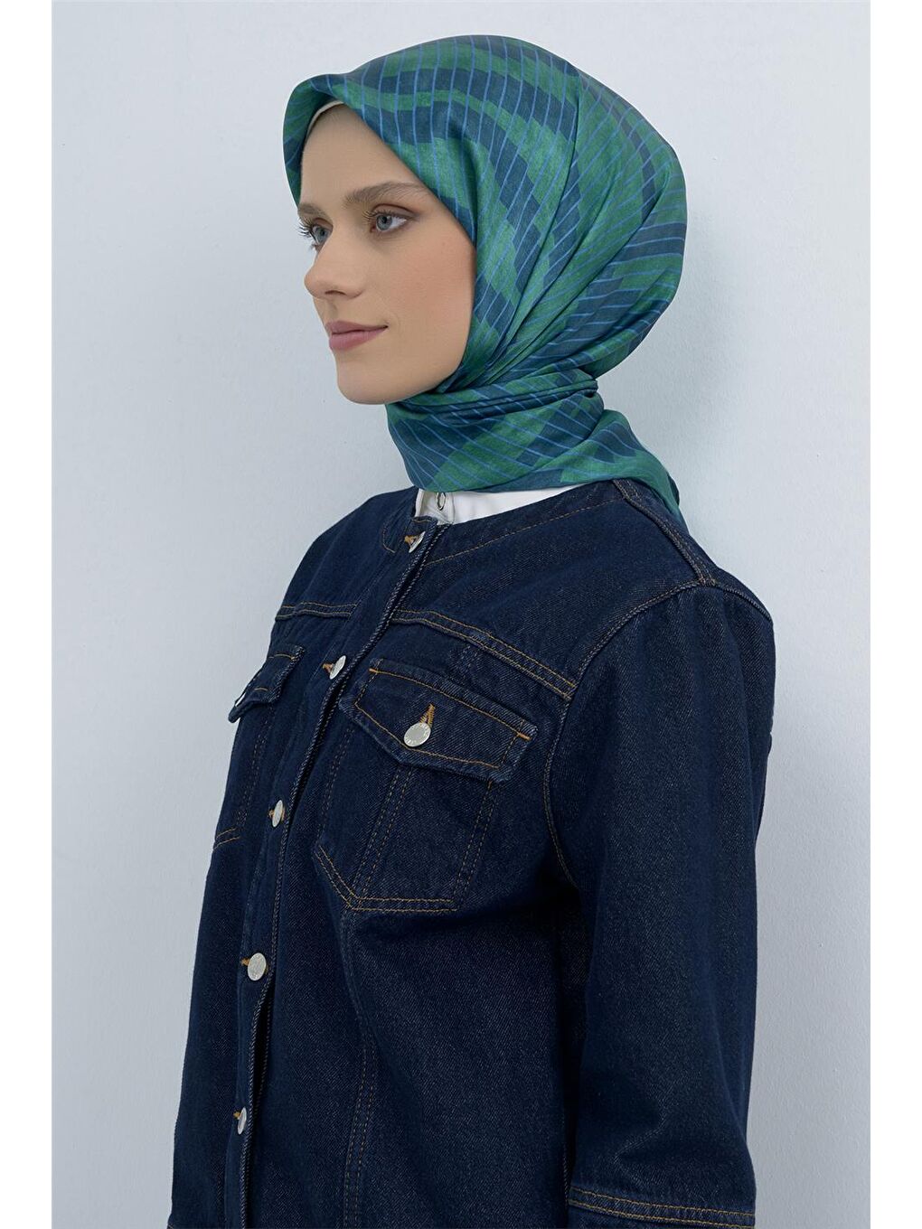 Yeşil Saf İpek Sura Eşarp 9525D 86-3