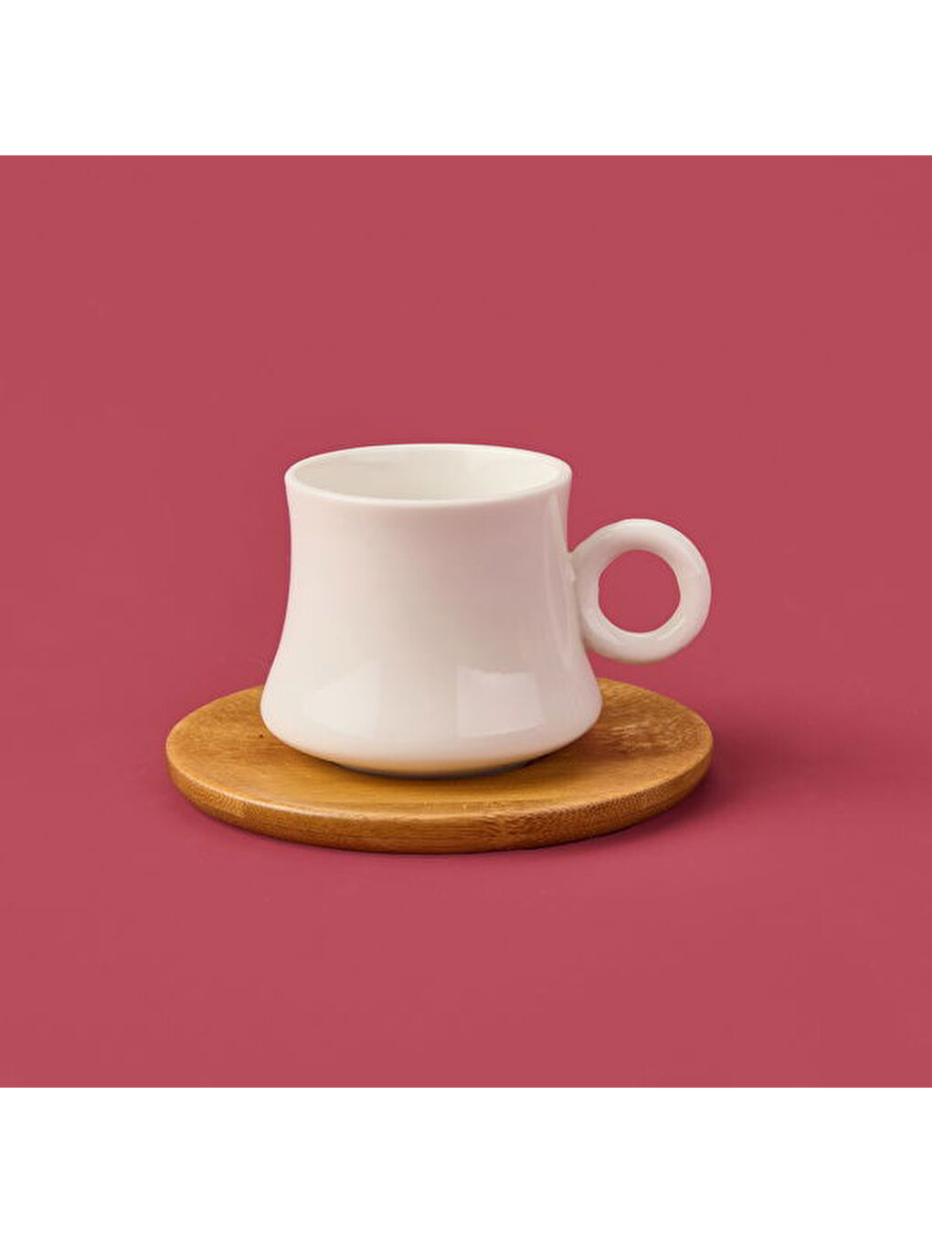 Bambu Tabaklı Dar Fincan Seti - Açık Kahverengi / Beyaz - 100 ml-2