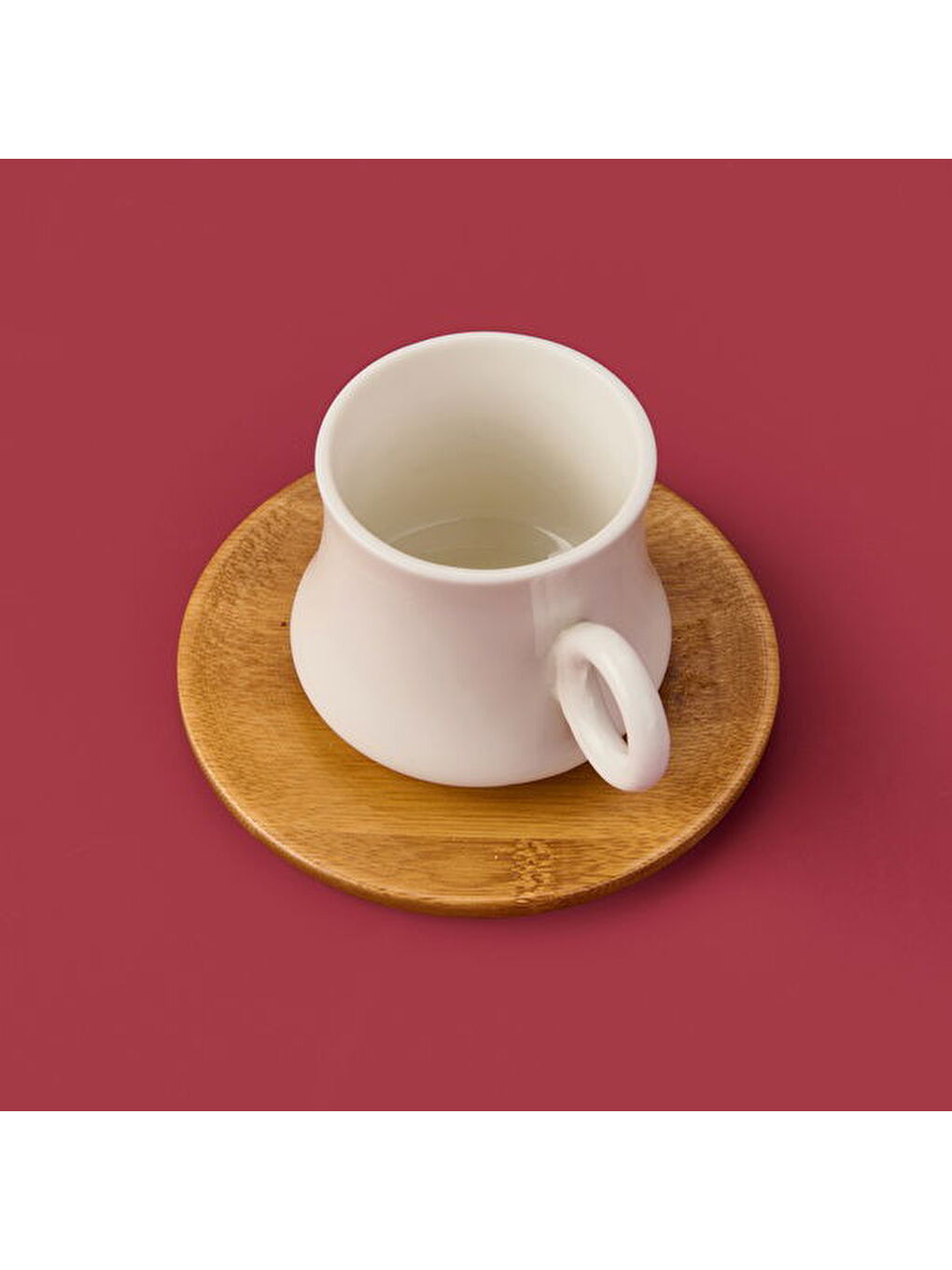 Bambu Tabaklı Dar Fincan Seti - Açık Kahverengi / Beyaz - 100 ml-1