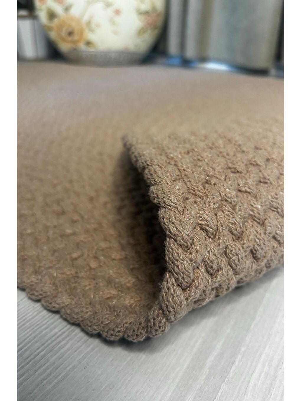 Bej Natural Jüt Halı El Dokuma Hasır Yolluk Bohem Jüt Kilim HMFJUT608 100 x 300 cm-4