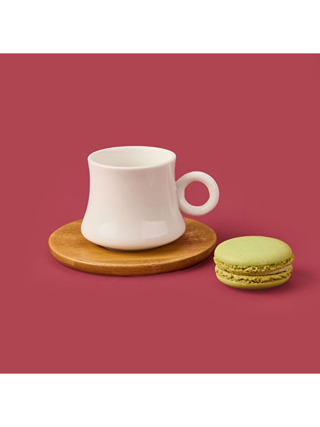 Bambu Tabaklı Dar Fincan Seti - Açık Kahverengi / Beyaz - 100 ml-3