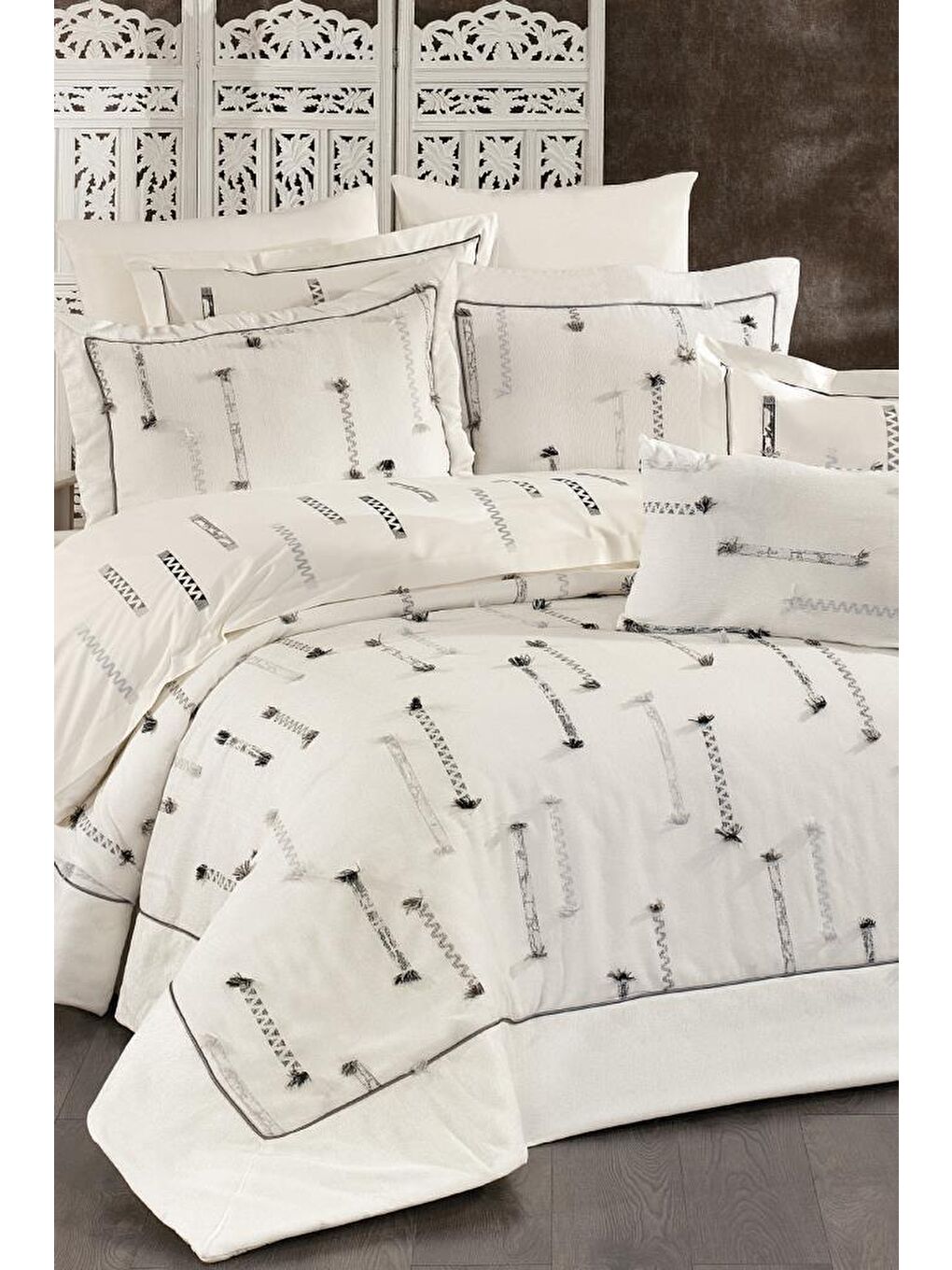 Karışık Çise 10 Parça Çift Kişilik Çeyiz Seti Siyah - Gri