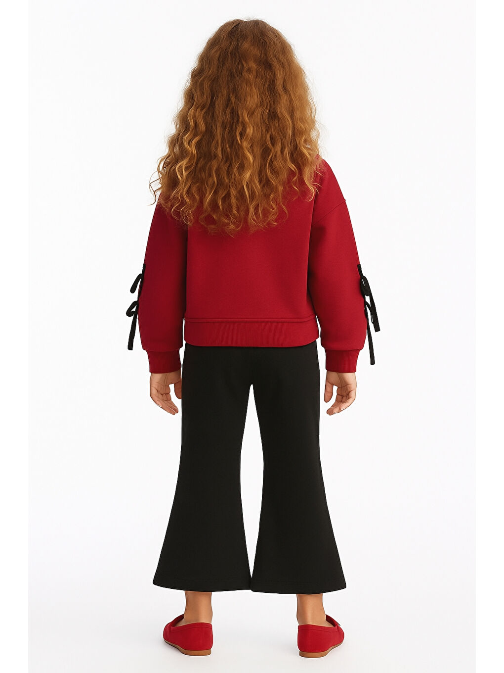 Kırmızı Kız Çocuk Kolları Fiyonklu Alt Üst Takım Ak13563-3