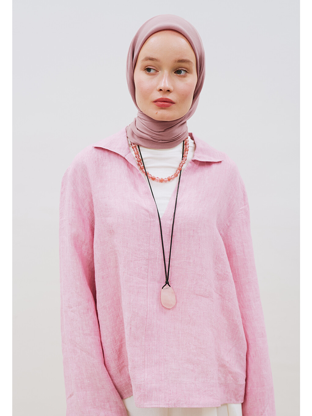 Pamuk Keten Eşarp Soft Pembe-3