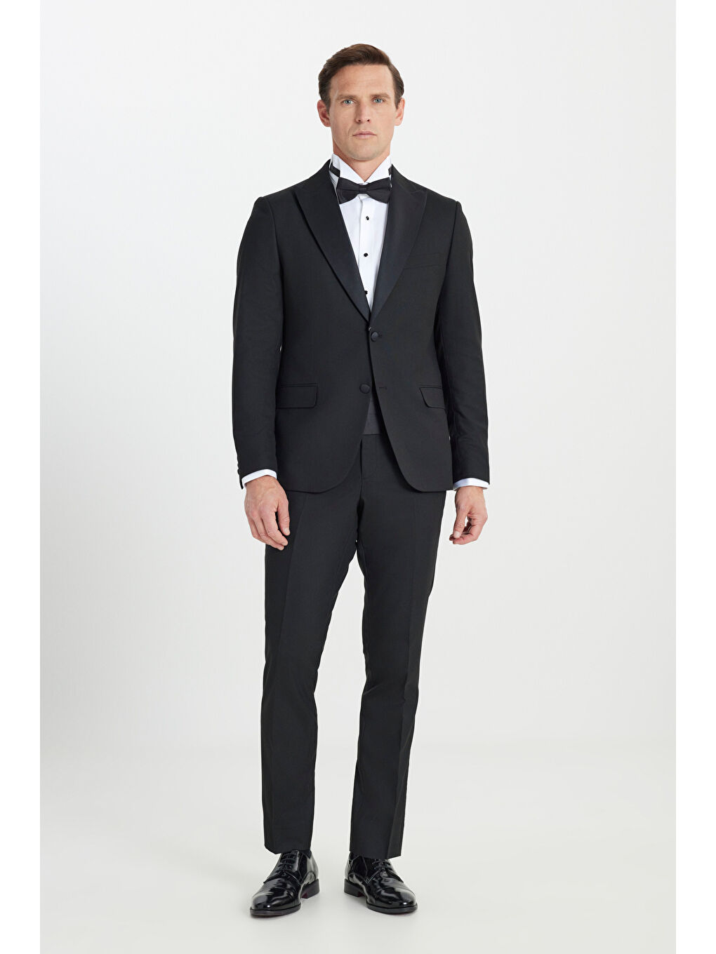 Erkek Siyah Slim Fit Dar Kesim Kırlangıç Yaka Kapak Cepli Esnek Smokin Takımı-2