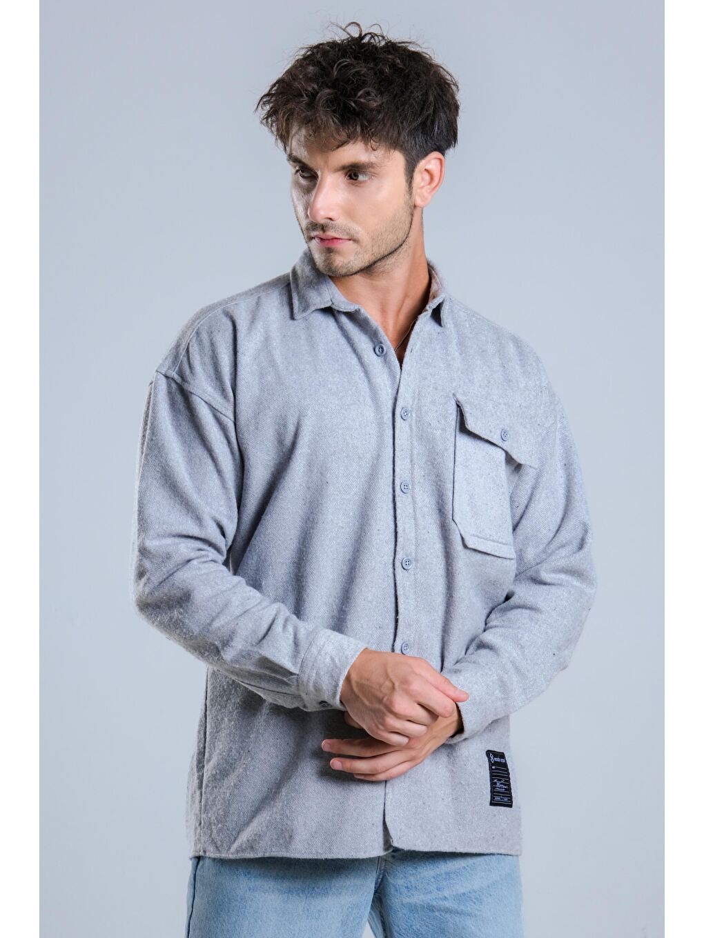 Gri Tek Cepli Kaşe Oduncu Gömlek MAR 4155-2
