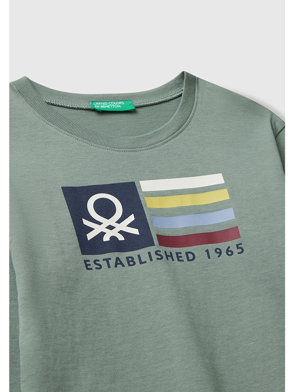 Erkek Çocuk Haki Organik Pamuklu Önü Logo Baskılı Uzun Kollu Jarse T-shirt-2