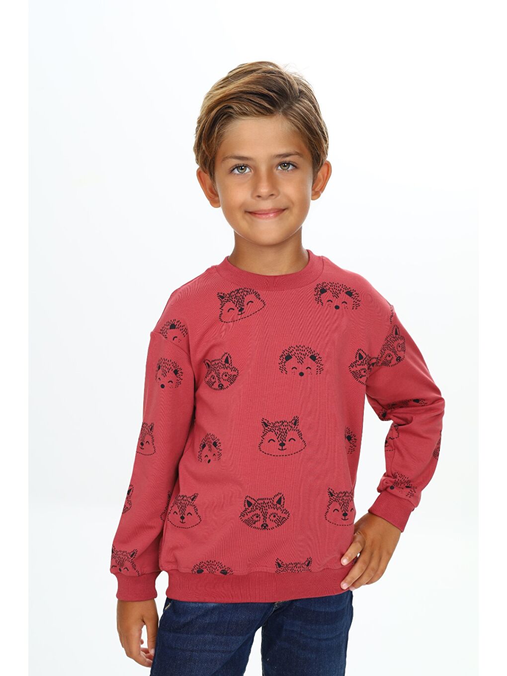 Kahverengi Erkek Çocuk Relax Fit Kapüşonlu Cepli Hafif Düşük Omuz Nakışlı Sweatshirt