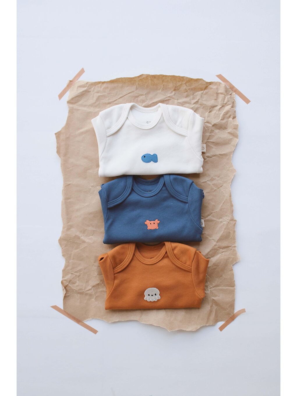 Kahverengi 3Lü Nakışlı Çıt Çıtlı Uzun Kollu Body Zıbın Set Model 4-3