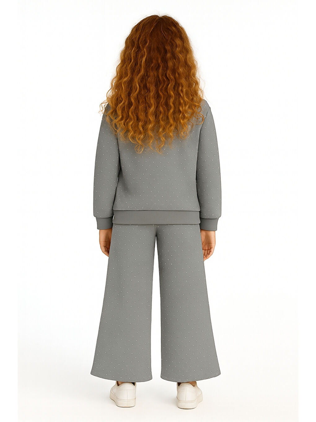 Gri Kız Çocuk Küçük Taş İşlemeli Alt Üst Takım Ak13595-1